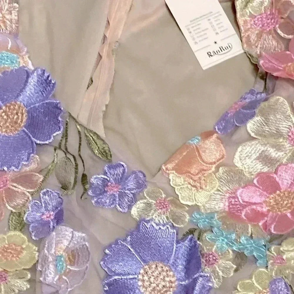 RanRui womans bright pink purple cream floral mini short dress size SMALL - Picture 4 of 16